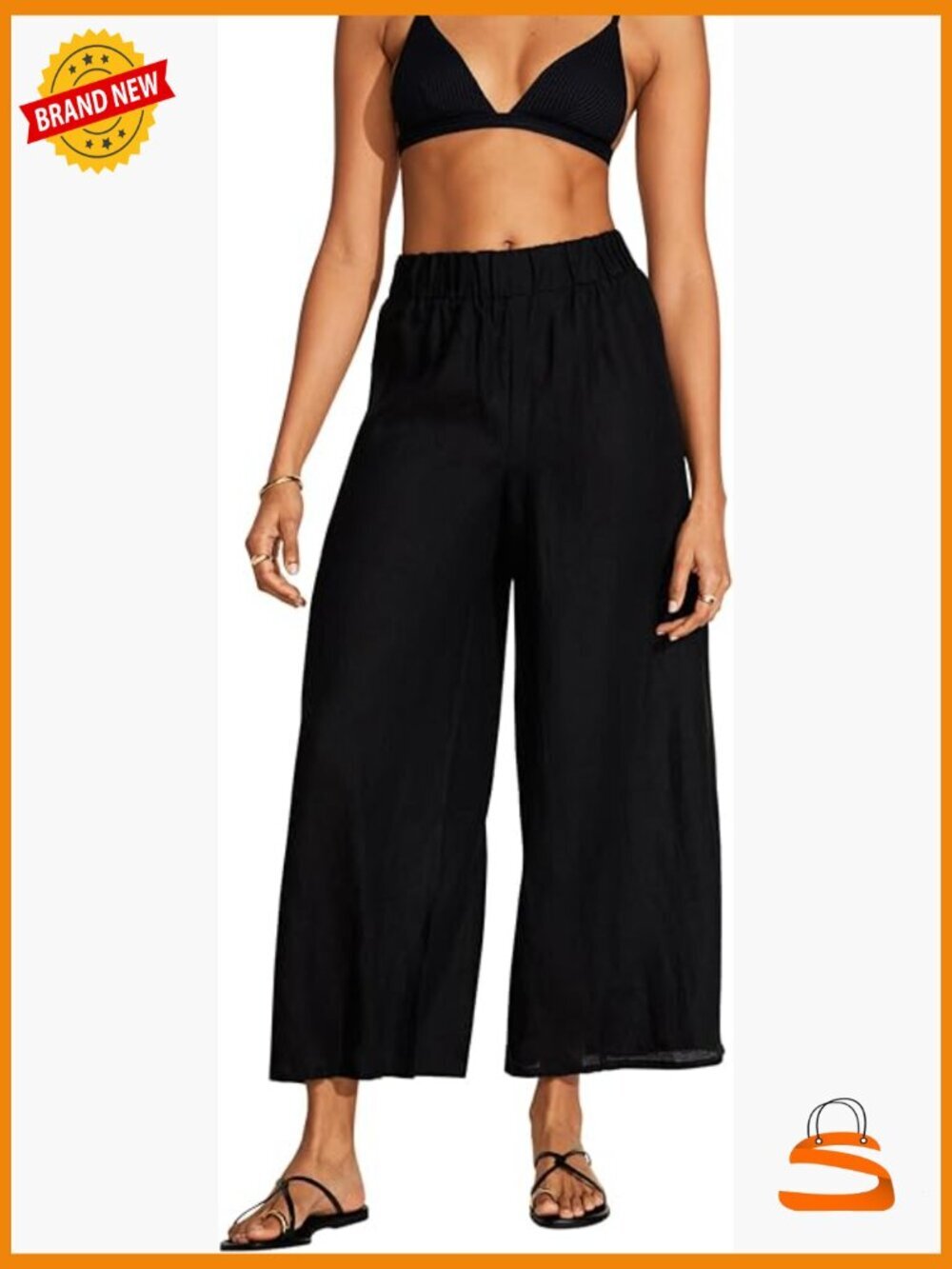 Women's Linen Wide Leg Pant Swimsuit Cover Up - Size Small